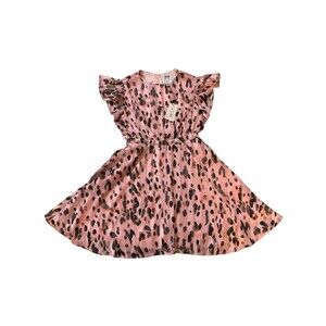 Milly Minis Dress Girls Size 10 Pink Leopard Print Pleated Ruffle Party NWT